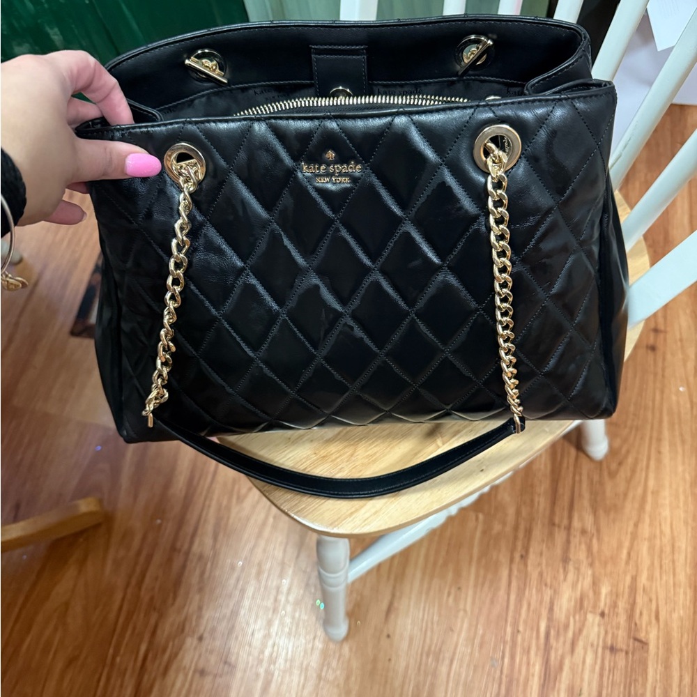 Kate Spade Black Quilted Shoulder Bag with Gold Chain